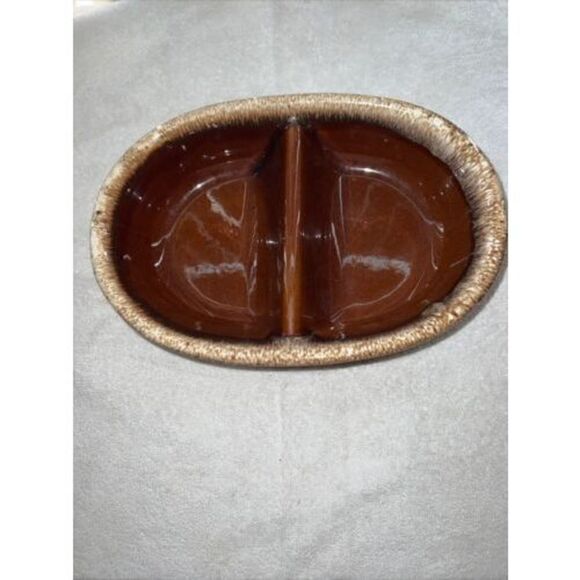 Vintage Hall USA Brown Drip Oven-Proof Divided Serving Dish Bowl 11" - Picture 2 of 7